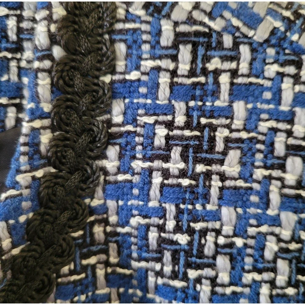 Dressbarn Tweed‎ Blazer Size 18 Blue Black Gray Open Front Pockets Lined